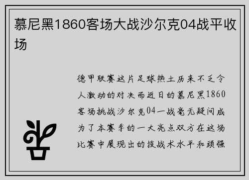 慕尼黑1860客场大战沙尔克04战平收场